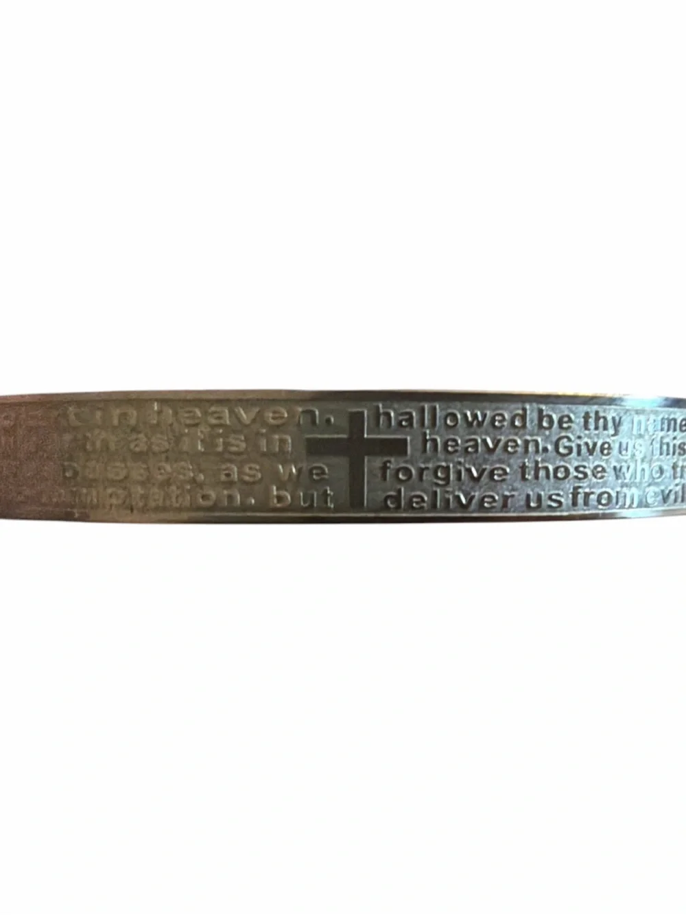 Stainless Steel Lords Prayer Cross Bangle Bracelet 6.75